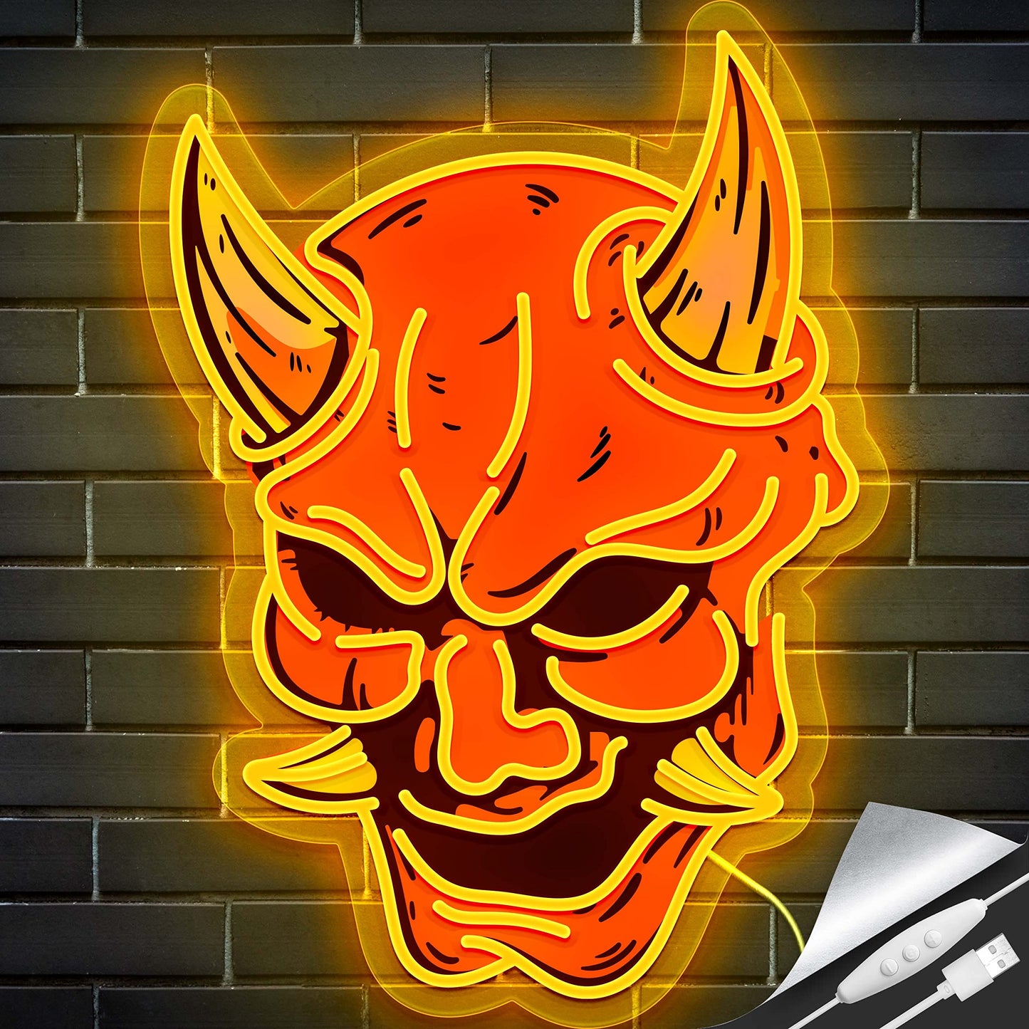 Hannya Mask Neon Sign for Game Room, Tattoo Shop Japanese Demon Mask Neon Sign Anime Neon Sign