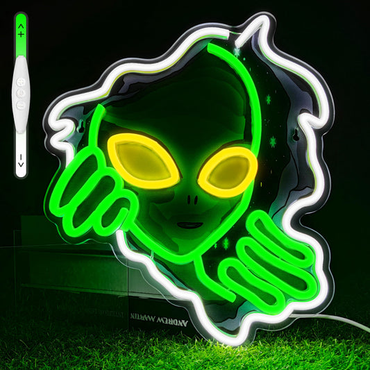 Green Alien Tear in Space Neon Sign