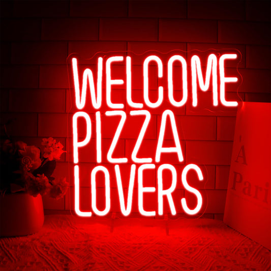 welcome pizza lovers neon sign