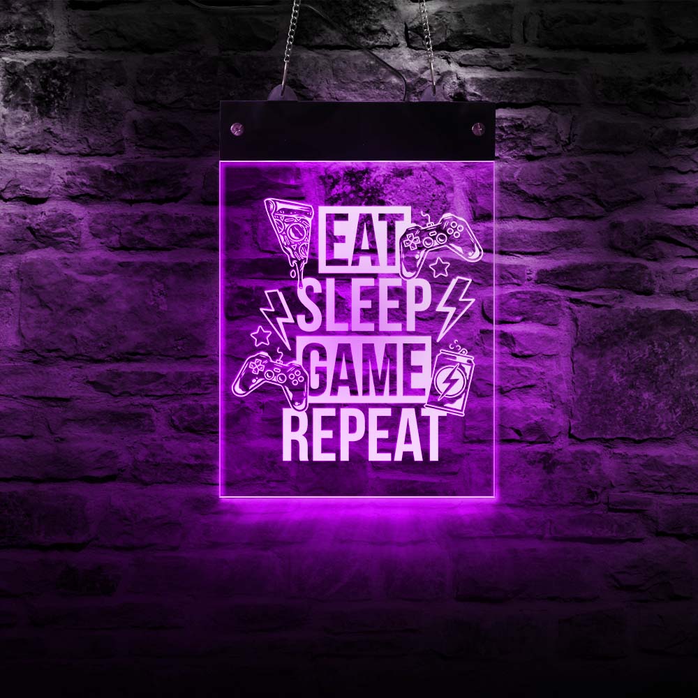 Art Poster Eat Sleep Game Repeat-Gaming Neon Quote