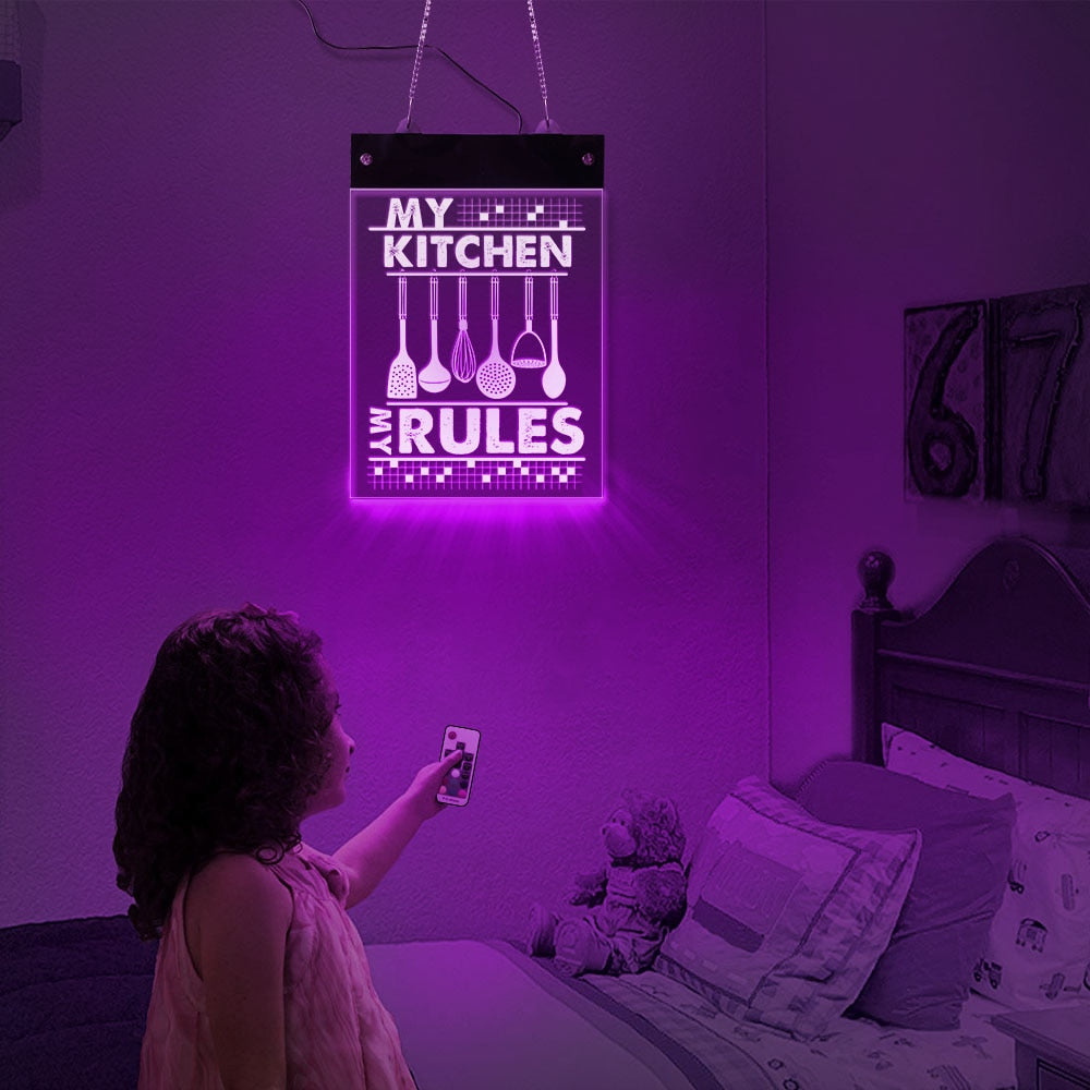 My Kitchen My Rules Electronic LED Sign For Home Bar