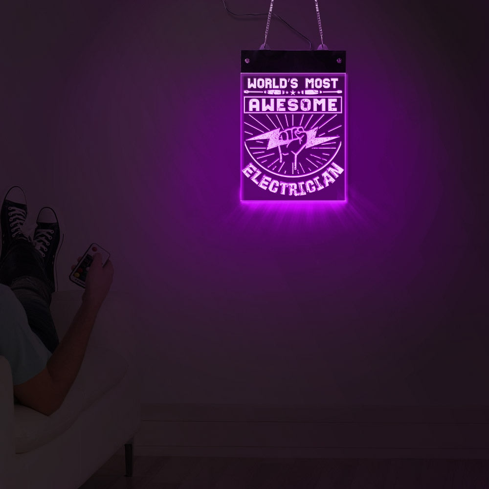 World's Most Awesome Electrician LED Acrylic Display Neon Sign